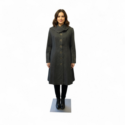 Stylish Long Denim Coat with Gold-Tone Button Detailing