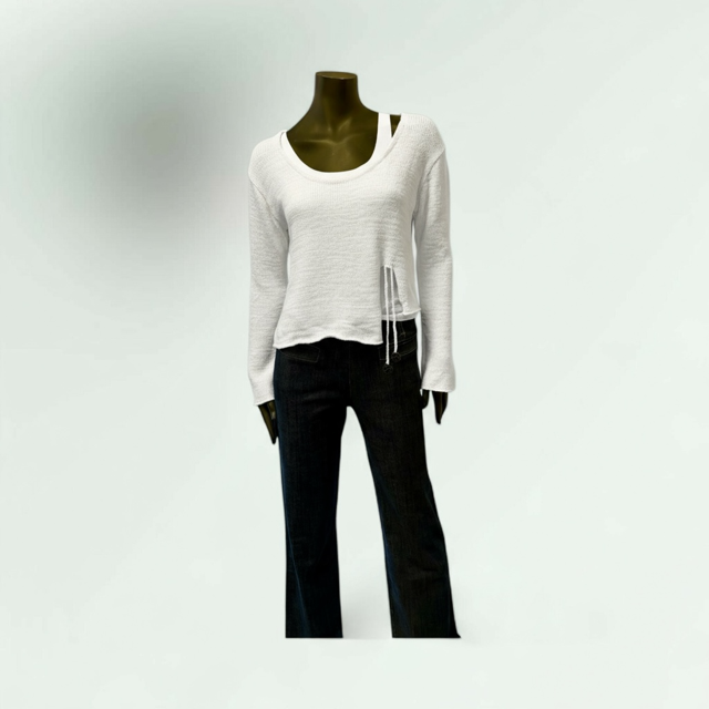 Women's Relaxed Knit Sweater with Side Tie Detail-Filicina- Lunatisme