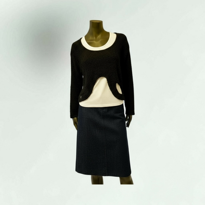 Black Textured Cutout Hem Sweater-Caladisca-Lunatisme