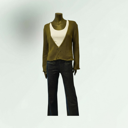 Olive Ring-Closure Knit Cardigan - Rosultia-Lunatisme