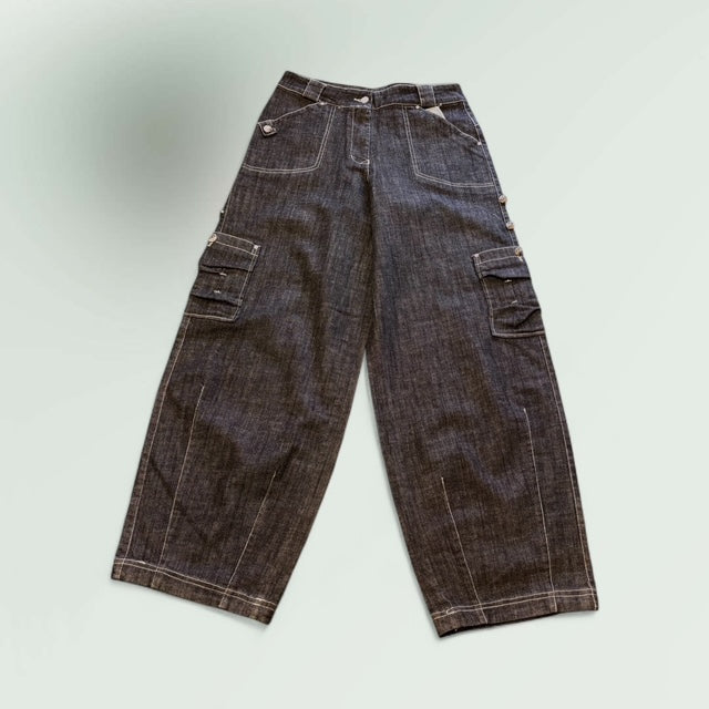 Women's Wide-Leg Cargo Jeans – Blue Denim Style no.AA43 DS