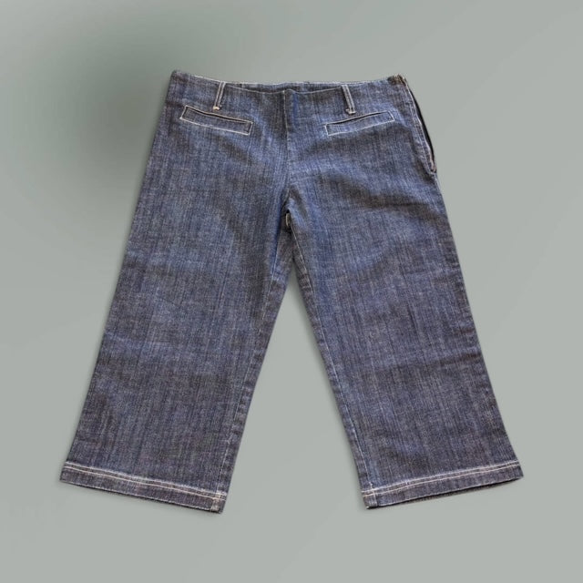 front of the Unisex Raw Denim Cropped Wide-Leg Jeans