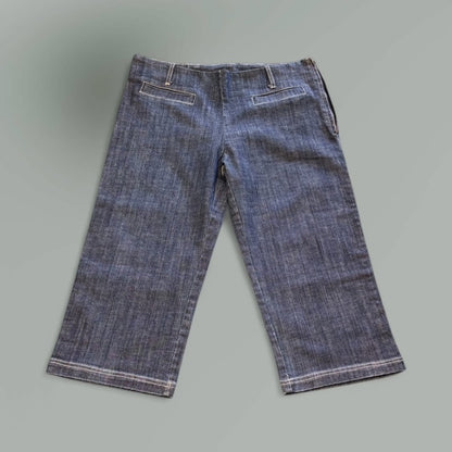 front of the Unisex Raw Denim Cropped Wide-Leg Jeans