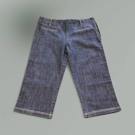 front of the Unisex Raw Denim Cropped Wide-Leg Jeans