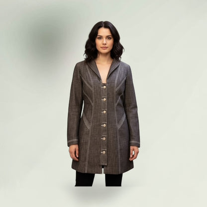 Women's Tailored Denim Button-Front Jacket – Structured Longline Fit