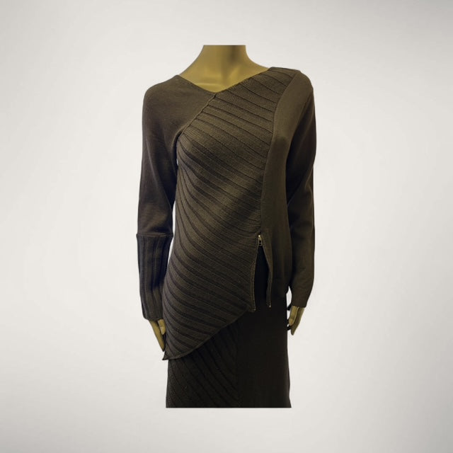 Women's Asymmetric Half-Ribbed Knit Sweater with Side Zip style Book 21