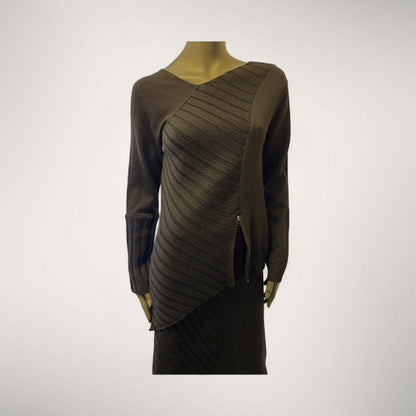 Women's Asymmetric Half-Ribbed Knit Sweater with Side Zip style Book 21