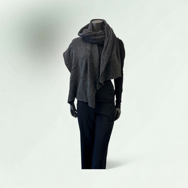 Showing Grey Scarf worn as cowl 