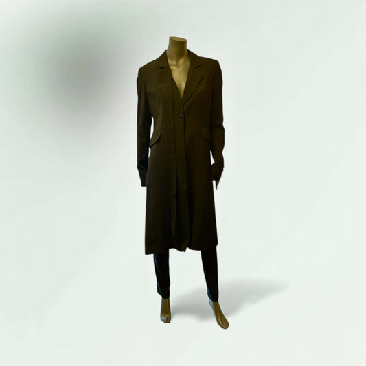 Black Pinstripe Coat  with Zipped Insert at the Back - Extravagance Fashion 