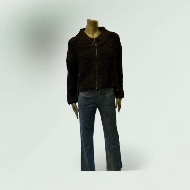 Textured Zip-Up Cardigan- Ranjana-Lunatisme