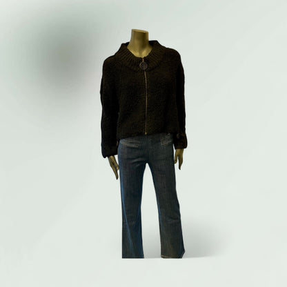 Textured Zip-Up Cardigan- Ranjana-Lunatisme