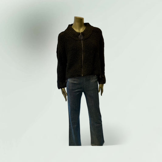 Textured Zip-Up Cardigan- Ranjana-Lunatisme