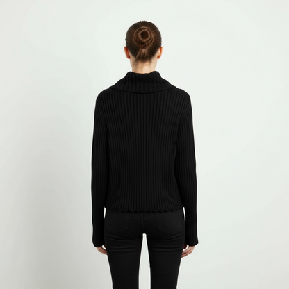 Showing the back of the Ribbed Knit Zip Cardigan