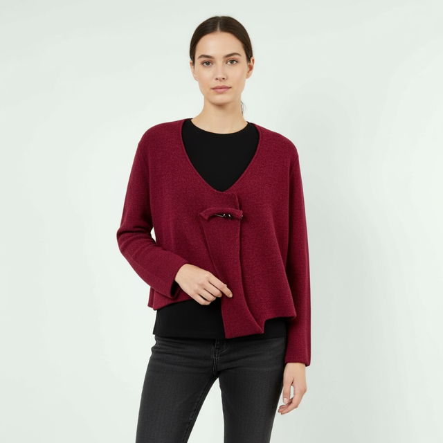 Contemporary Cardigan in Magenta Pink with Pin Brooch