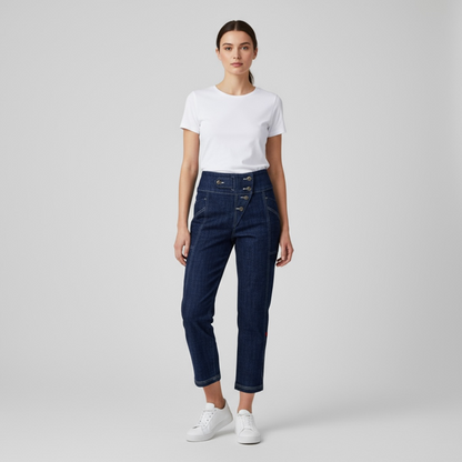 Asymmetrical Button-Front Cropped Denim Jeans