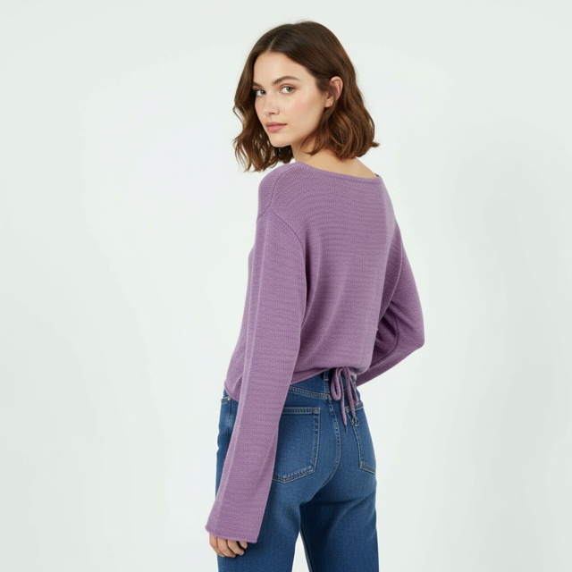 Women's Relaxed Knit Sweater with Side Tie Detail-Filicina- Lunatisme