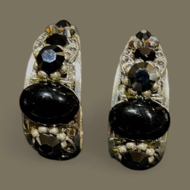 Beautiful half hoop pierced earrings with vibrant coloured stones