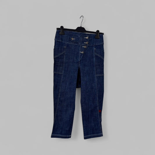 Asymmetrical Button-Front Cropped Denim Jeans