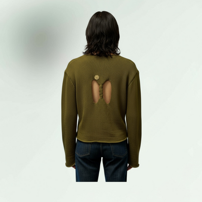 Olive Ring-Closure Knit Cardigan - Rosultia-Lunatisme