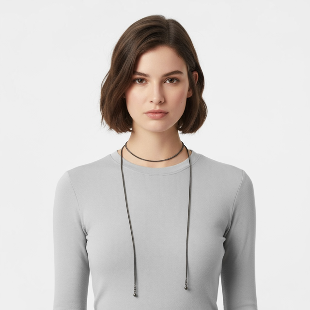 Thin metal rope chain with bead on the ende , can be worn as belt or a necklace