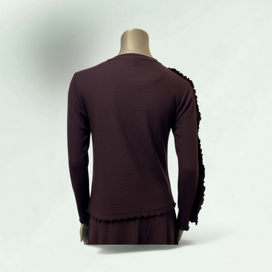 Cardigan with Frill details on sleeve and Zip fastening with knit Flower Broach style Gilda 506