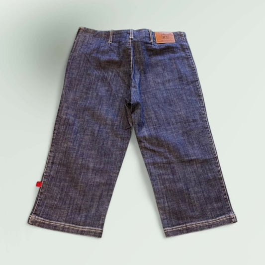 Back view of the Unisex Raw Denim Cropped Wide-Leg Jeans