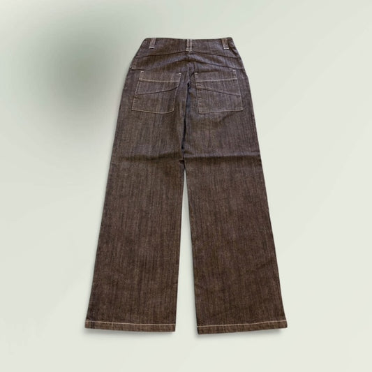 Back View-Women's High-Waisted Wide-Leg Jeans - Raw-Look Denim