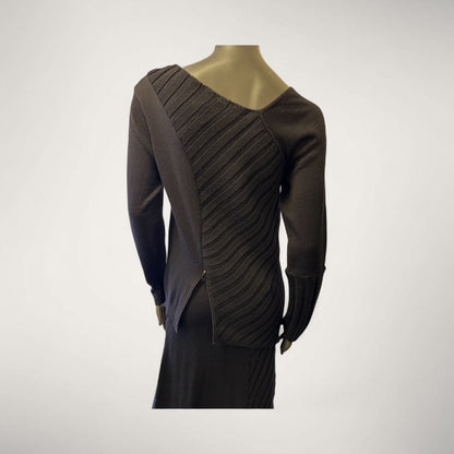 Women's Asymmetric Half-Ribbed Knit Sweater with Side Zip style Book 21