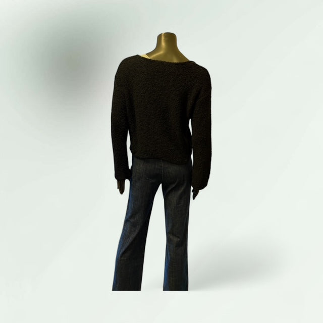 Black Textured Cutout Hem Sweater-Caladisca-Lunatisme