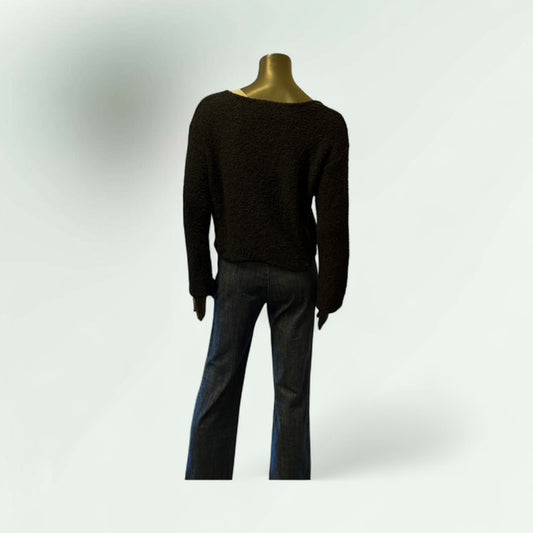 Black Textured Cutout Hem Sweater-Caladisca-Lunatisme