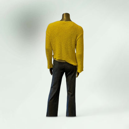 Mustard Asymmetric Textured Knit Cardigan- Lunatisme