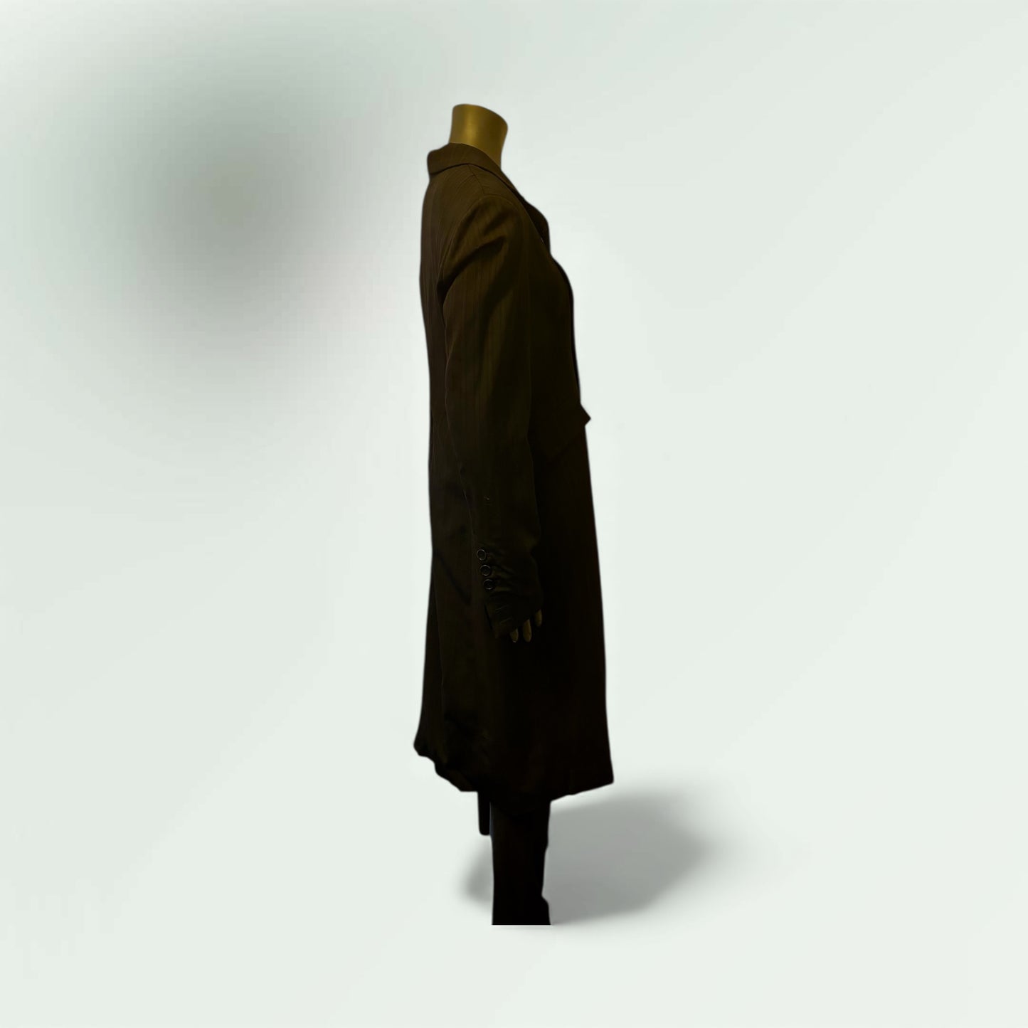 Black Pinstripe Coat  with Zipped Insert at the Back - Extravagance Fashion 