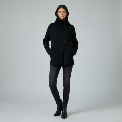 Women's Ribbed Funnel Neck Zip Cardigan –