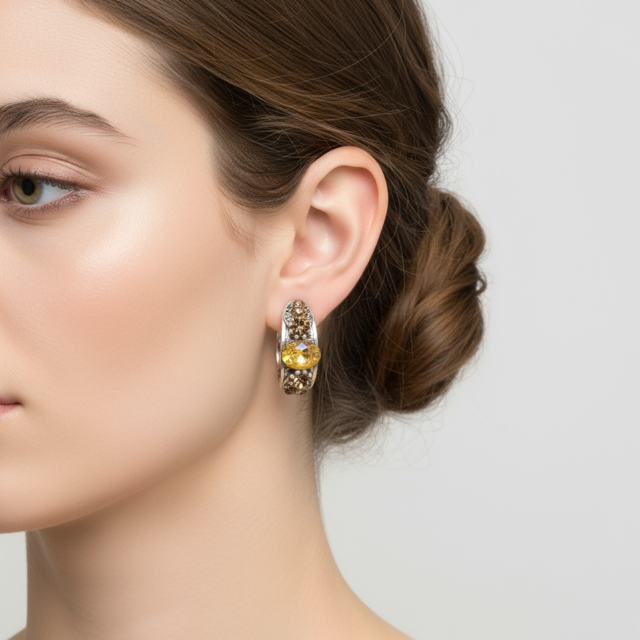 Beautiful half hoop pierced earrings with vibrant coloured stones