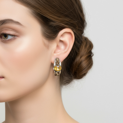 Beautiful half hoop pierced earrings with vibrant coloured stones