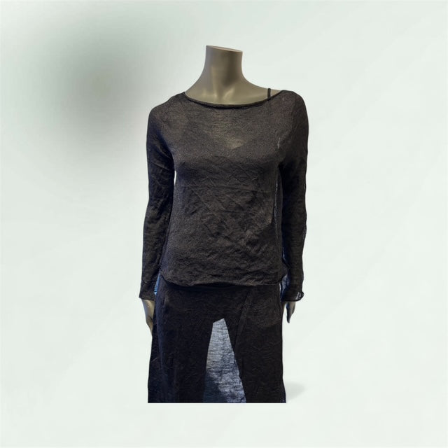 Front View of the Shear Black Sweater
