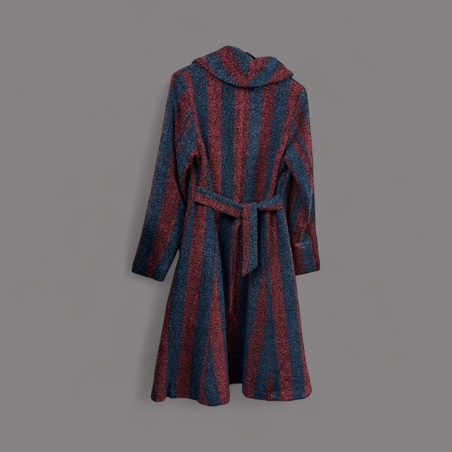 Coat featuring Bold Vertical Stripes in deep red and Navy Blue STYLE NO.HE027