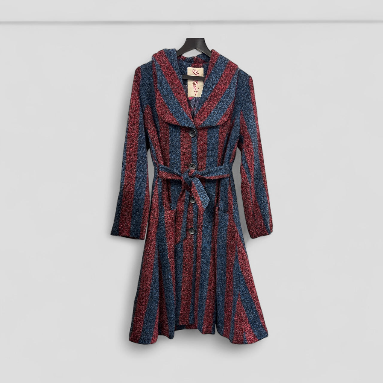 Coat featuring Bold Vertical Stripes in deep red and Navy Blue STYLE NO.HE027