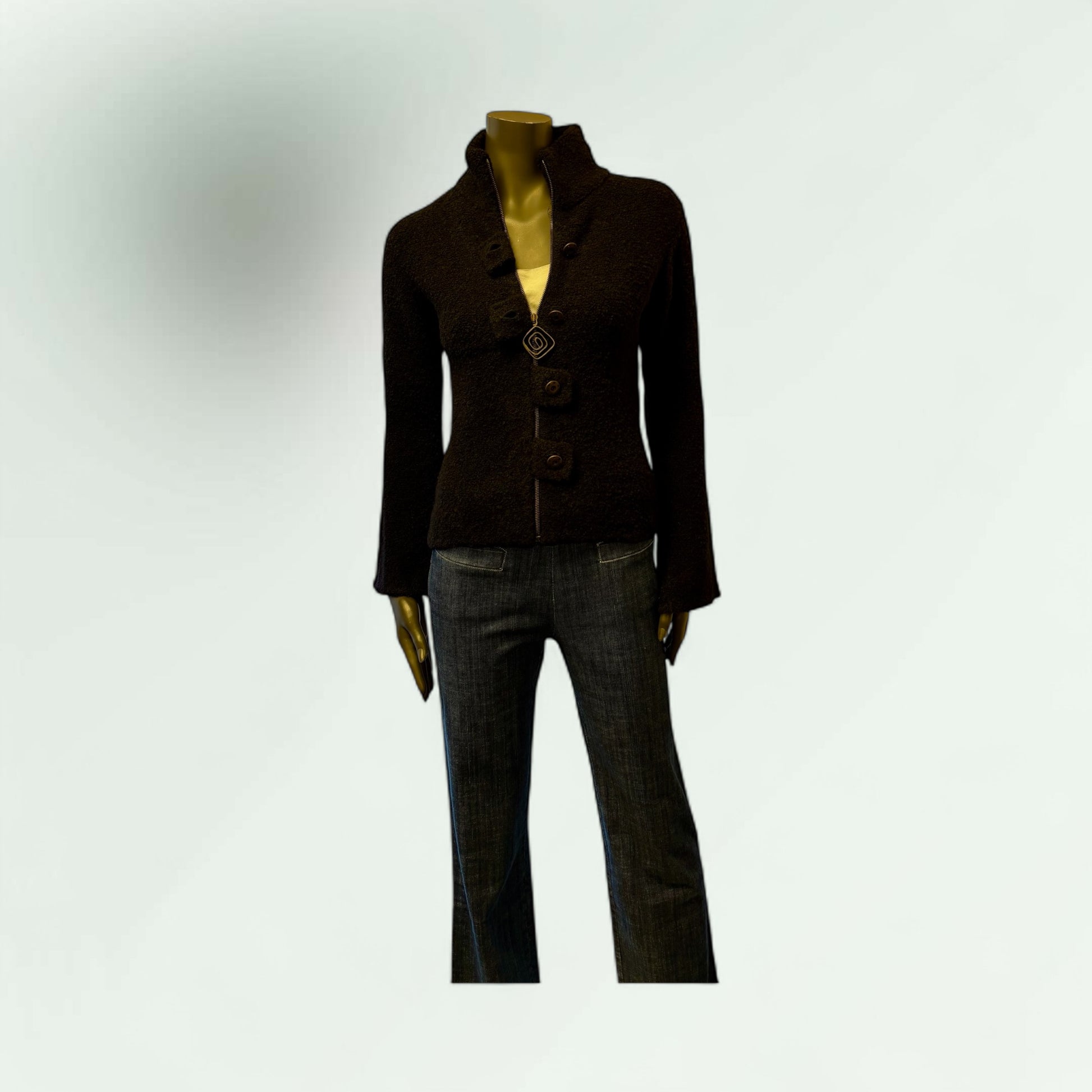 Textured Balck zip cardigan