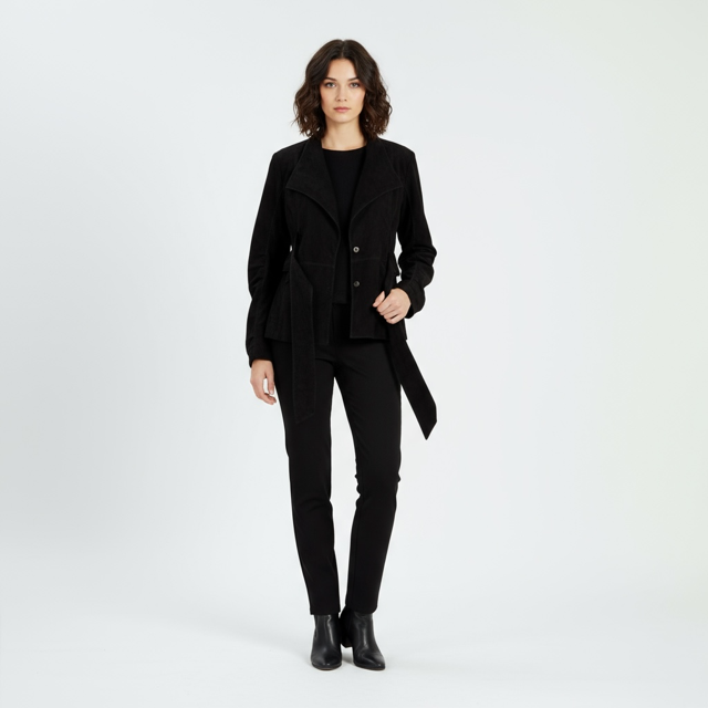 Belted Suede jacket in black colour