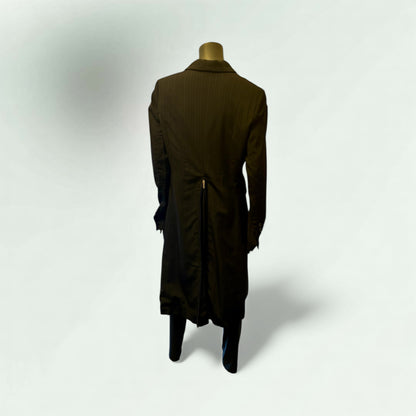 Black Pinstripe Coat  with Zipped Insert at the Back - Extravagance Fashion 