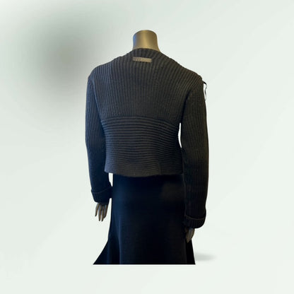 Contemporary Assymetric Ribbed Cradigan with Pin Broach style Captain 68 - Extravagance Fashion 