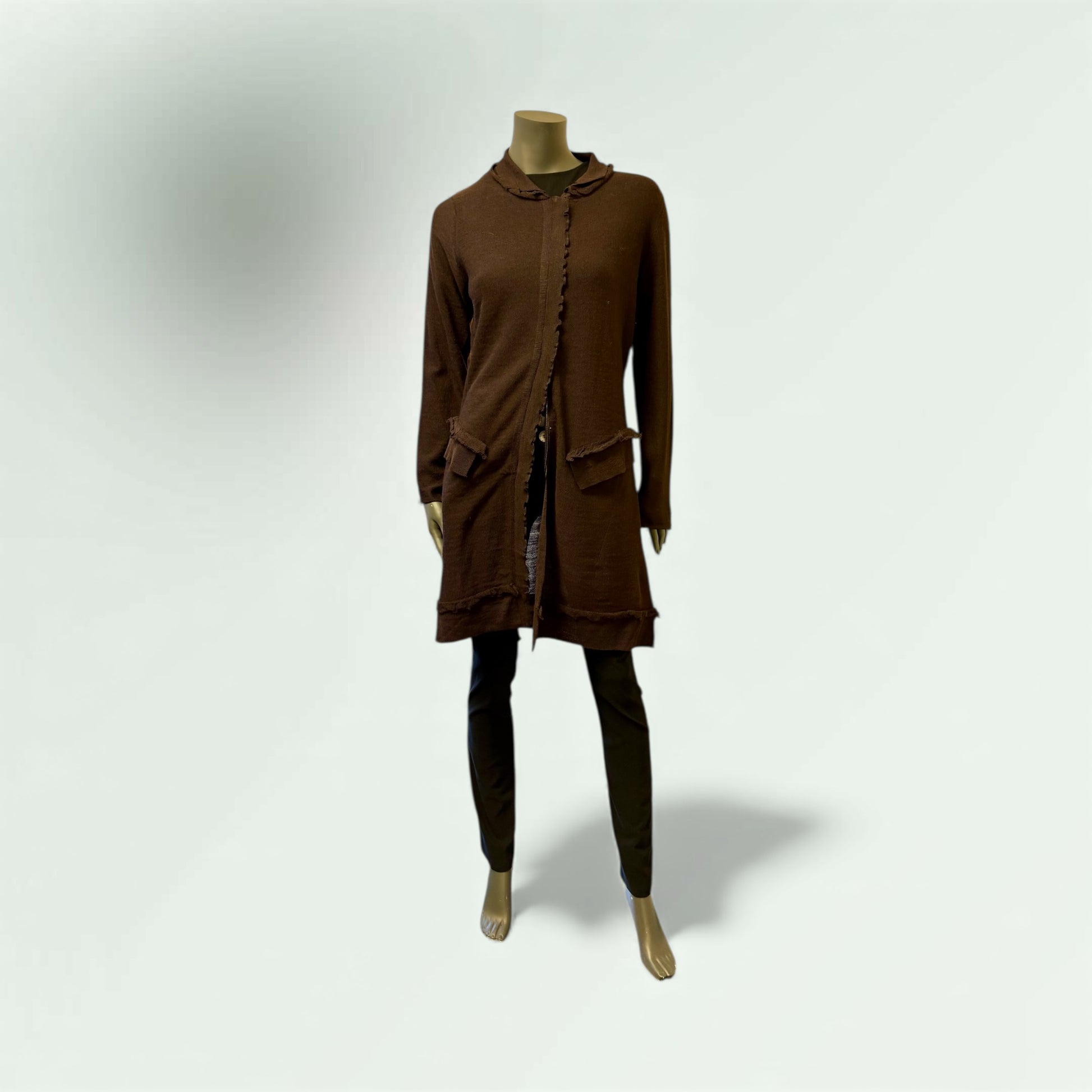 Burgandy Mid length Frill Detail Cardigan