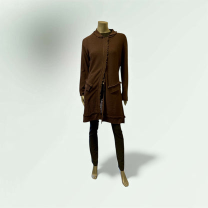 Burgandy Mid length Frill Detail Cardigan