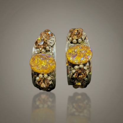 Beautiful half hoop pierced earrings with vibrant coloured stones