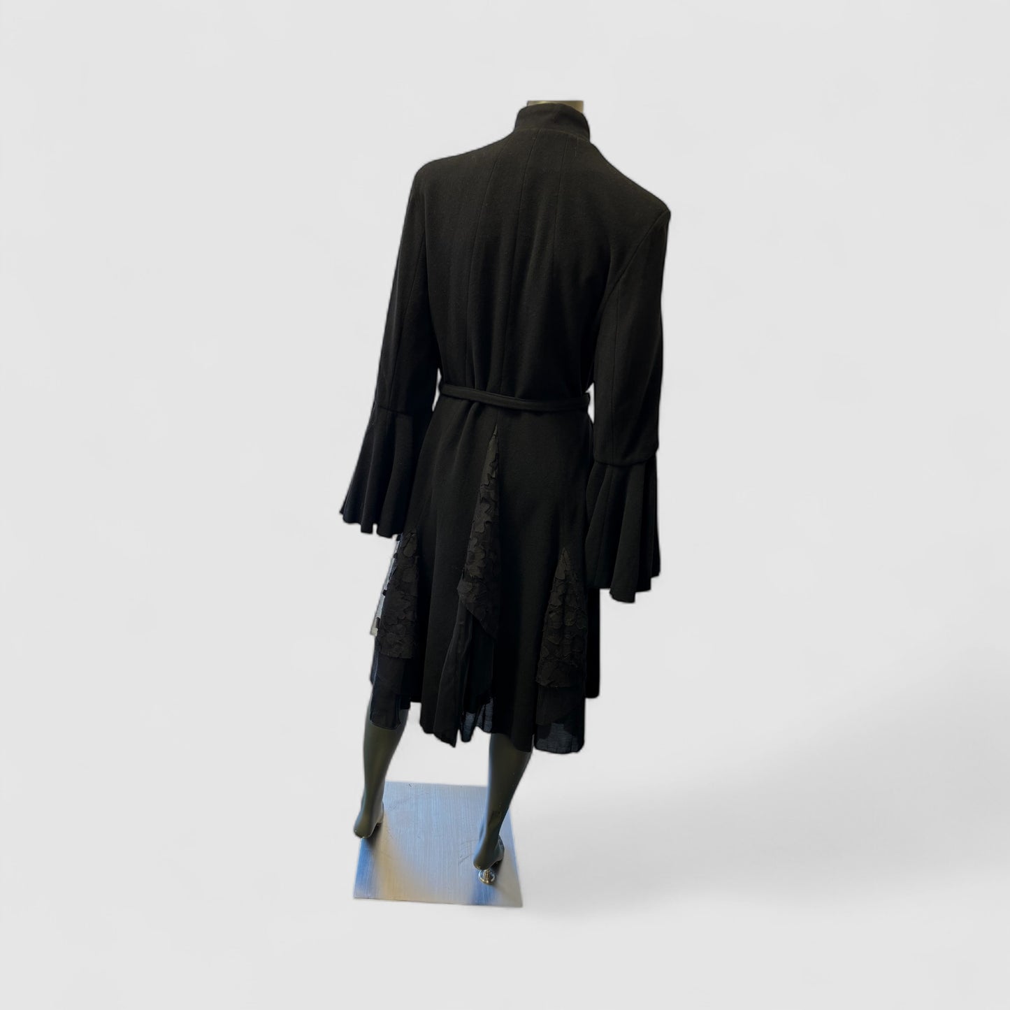 Elegant Black Belted Coat with Statement Bow and Textured Details Style U18/WL