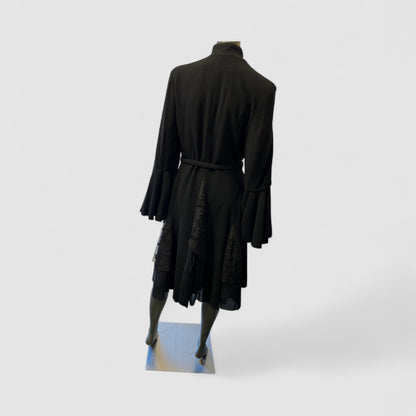 Elegant Black Belted Coat with Statement Bow and Textured Details Style U18/WL