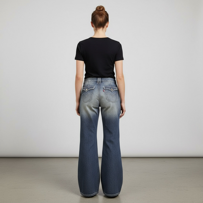 Back view of the Women's High-Rise Flared Jeans - Dark Wash