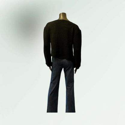 Black V-Neck Knit Sweater with Button Detail-Romulan- Lunatisme