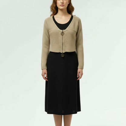 Beige Cropped Knit Cardigan with Ring Detail-Gargrish-Lunatisme